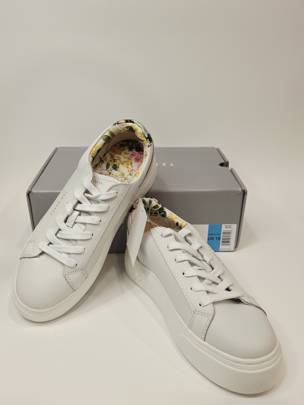 Ted Baker White Leather Sneakers with Floral Lining